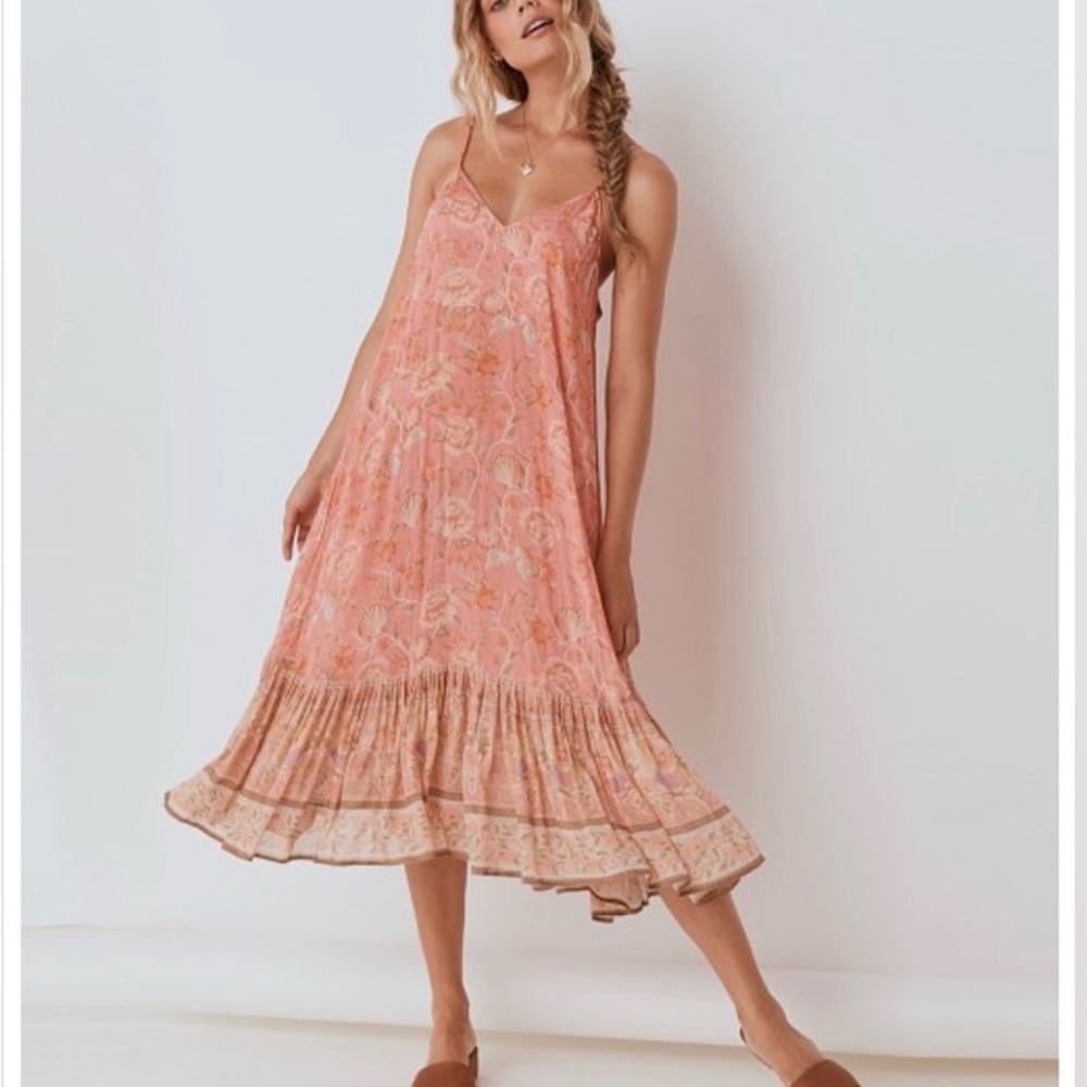 Pink Spaghetti Strap Sundress Midi